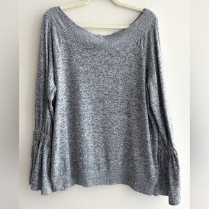 Express One Eleven Off-the-Shoulder Balloon Sleeve Grey Heather Sweater, Size L